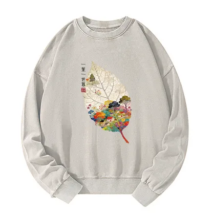Tokyo-Tiger One Leaf Holds A Tiny Colorful World Washed Sweatshirt