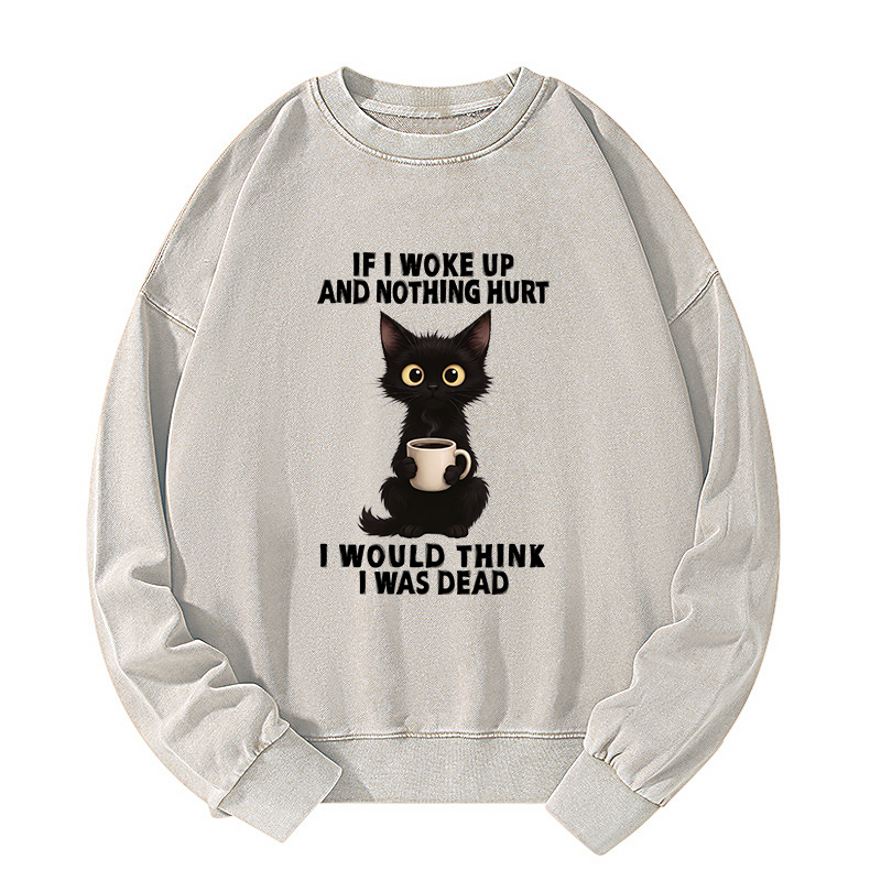 Tokyo-Tiger Funny Cute Black Cat And Coffee Meme Washed Sweatshirt