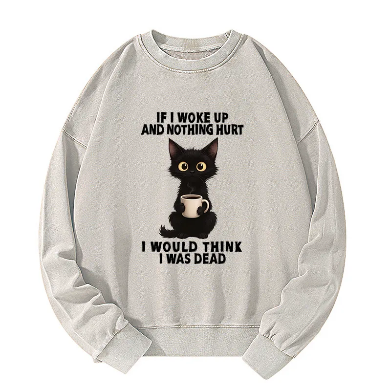 Tokyo-Tiger Funny Cute Black Cat And Coffee Meme Washed Sweatshirt