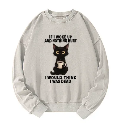 Tokyo-Tiger Funny Cute Black Cat And Coffee Meme Washed Sweatshirt
