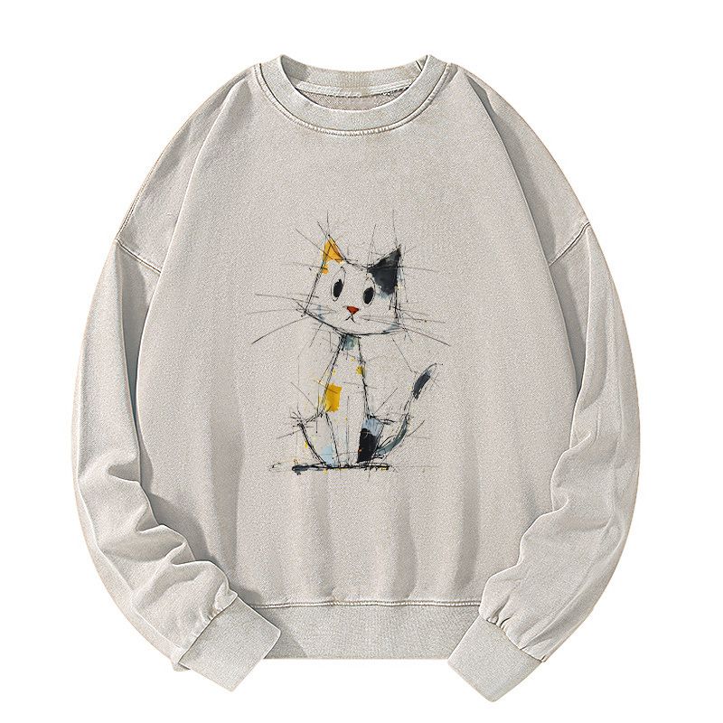 Tokyo-Tiger Minimal Splash Ink Cute Cat Washed Sweatshirt