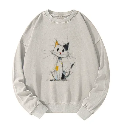 Tokyo-Tiger Minimal Splash Ink Cute Cat Washed Sweatshirt