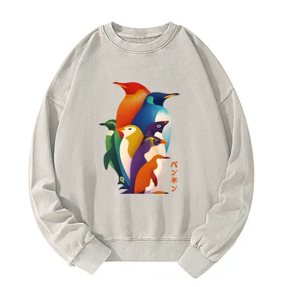 Tokyo-Tiger Cute Multi Tone Penguins Washed Sweatshirt