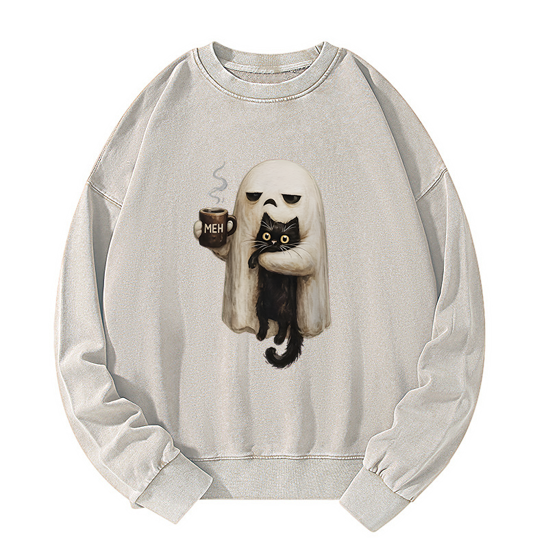 Tokyo-Tiger Ghost Cat Coffee Mood Washed Sweatshirt