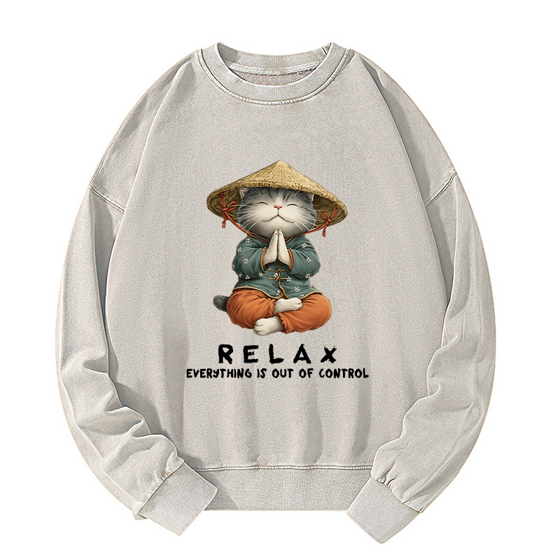 Tokyo-Tiger Zen Relax Cat Graphic Washed Sweatshirt