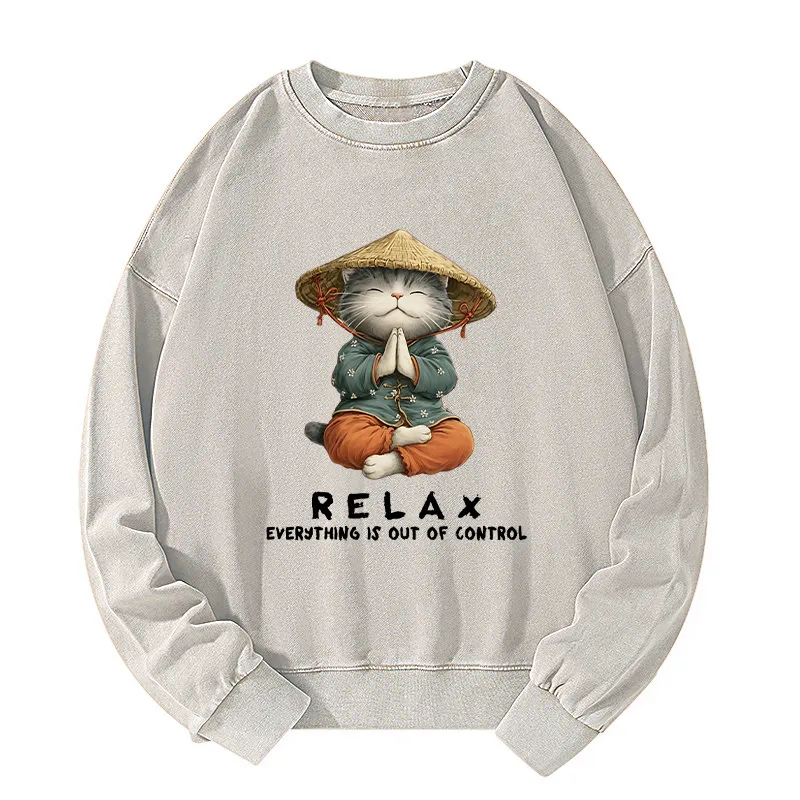 Tokyo-Tiger Zen Relax Cat Graphic Washed Sweatshirt Sale