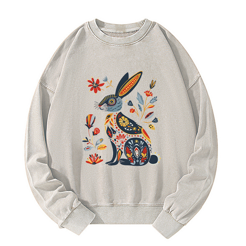 Tokyo-Tiger Folk Hare Bloom Washed Sweatshirt