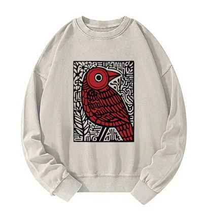 Tokyo-Tiger Retro Woodblock Bird Washed Sweatshirt
