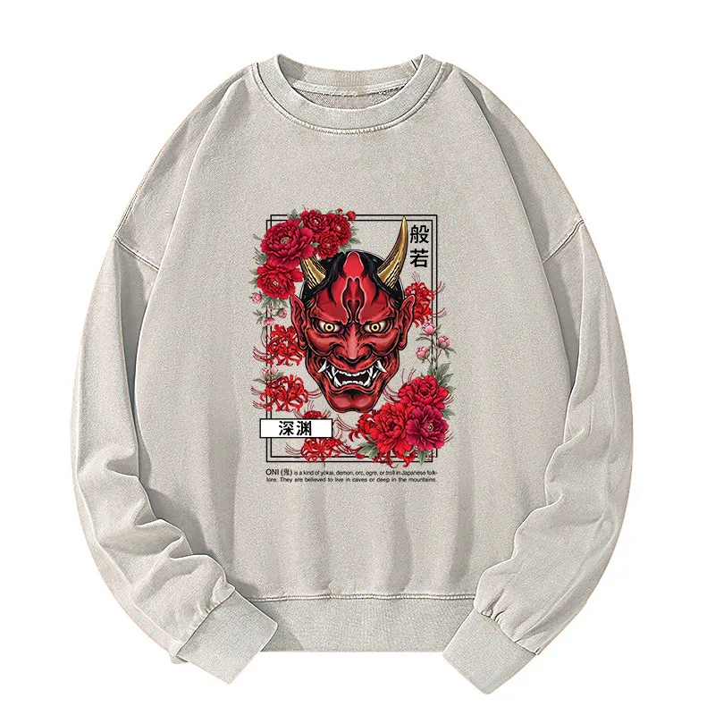 Tokyo-Tiger Cool Oni Floral Art Washed Sweatshirt