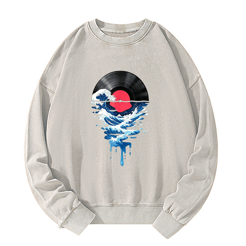 Tokyo-Tiger Vinyl Records And Waves Washed Sweatshirt