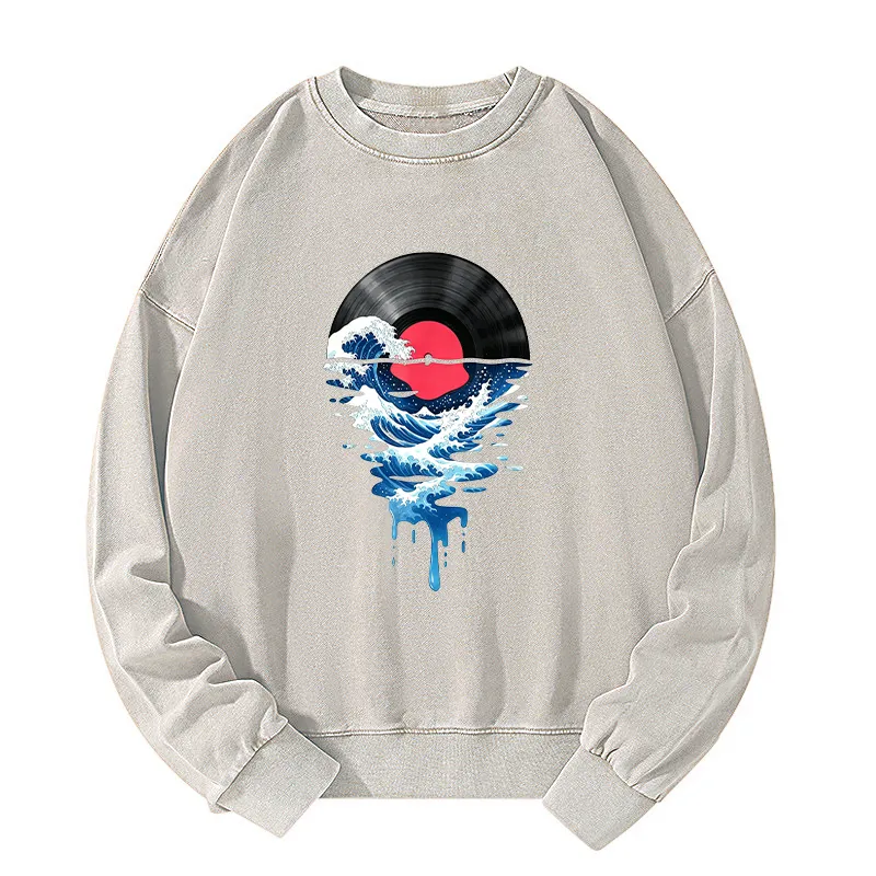 Tokyo-Tiger Vinyl Records And Waves Washed Sweatshirt