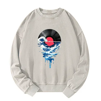 Tokyo-Tiger Vinyl Records And Waves Washed Sweatshirt