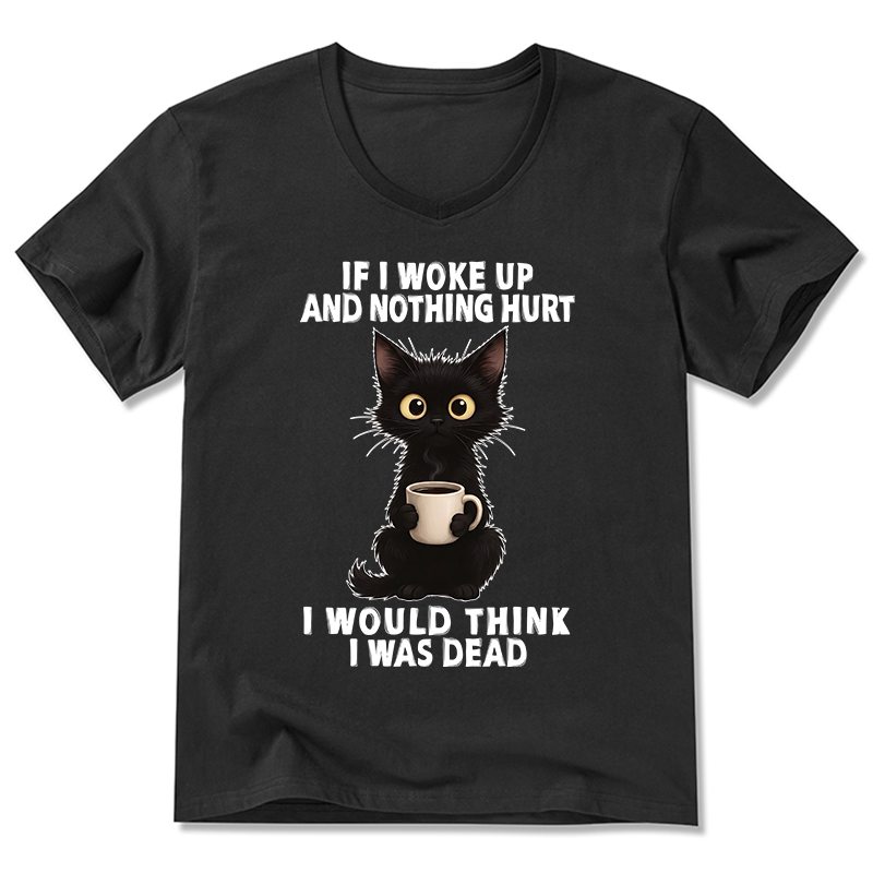 Tokyo-Tiger Funny Cute Black Cat And Coffee Meme V-Neck Classic T-Shirt