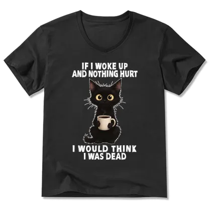 Tokyo-Tiger Funny Cute Black Cat And Coffee Meme V-Neck Classic T-Shirt