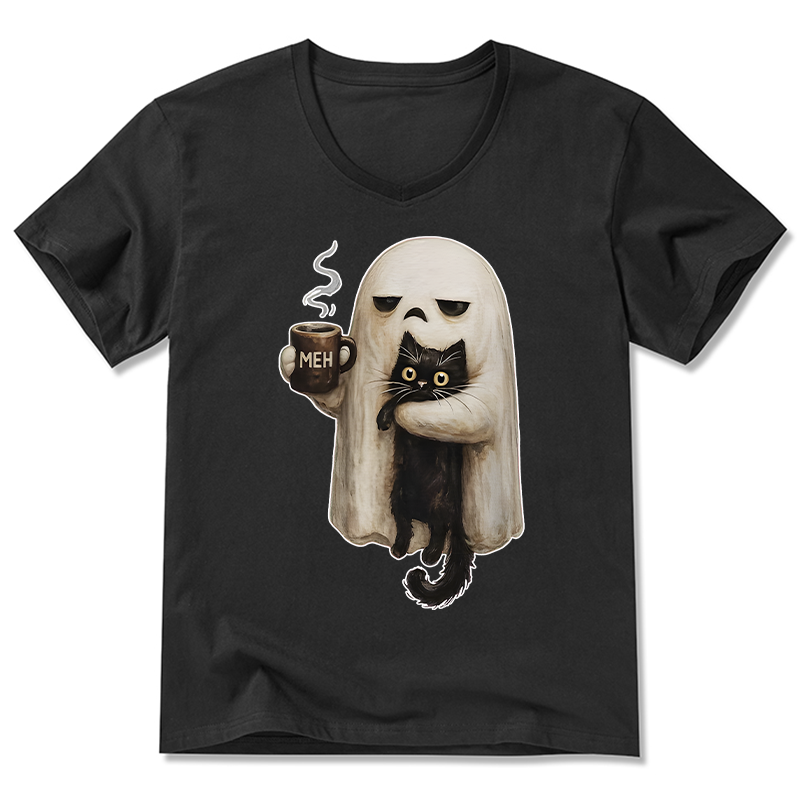 Tokyo-Tiger Ghost Cat Coffee Mood V-Neck Classic T-Shirt