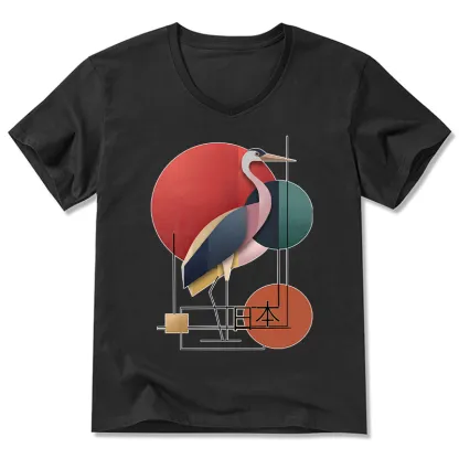 Tokyo-Tiger Geometric Crane Art V-Neck Classic T-Shirt