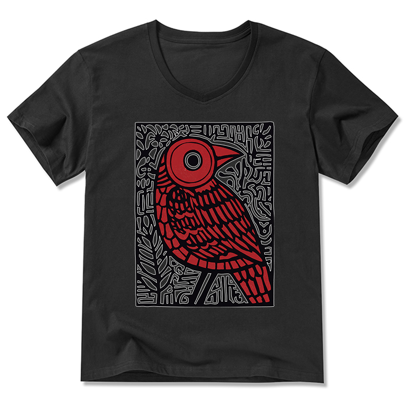 Tokyo-Tiger Retro Woodblock Bird V-Neck Classic T-Shirt