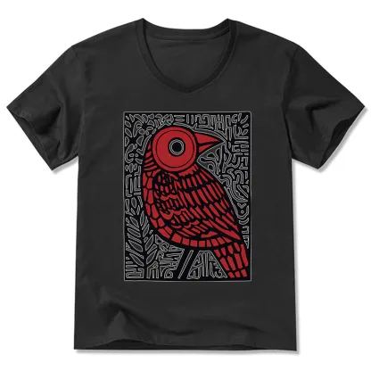 Tokyo-Tiger Retro Woodblock Bird V-Neck Classic T-Shirt