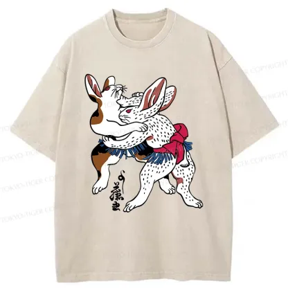 Tokyo-Tiger Rabbits Wrestling Sumo Washed T-Shirt