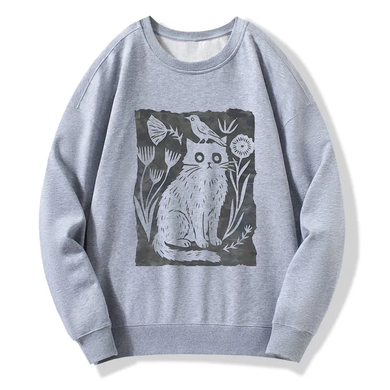 Tokyo-Tiger Folk Paper Cut Cat Bird Floral Art Classic Sweatshirt