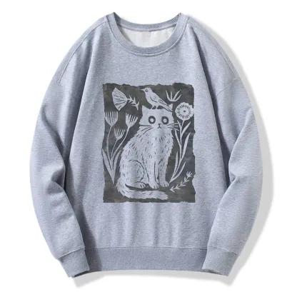 Tokyo-Tiger Folk Paper Cut Cat Bird Floral Art Classic Sweatshirt