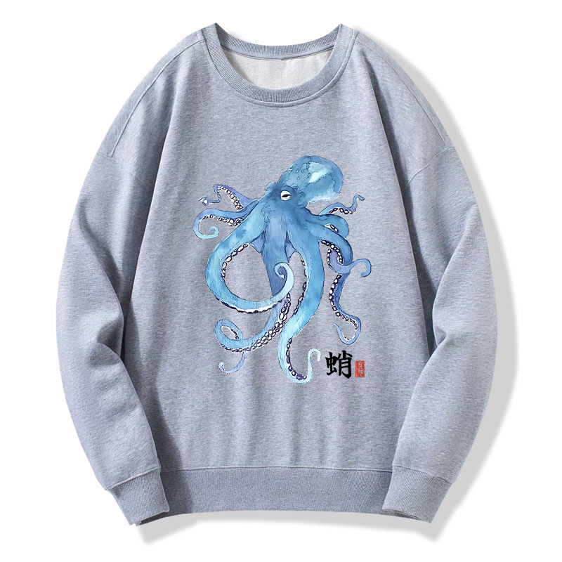 Tokyo-Tiger Watercolor Blue Octopus Classic Sweatshirt