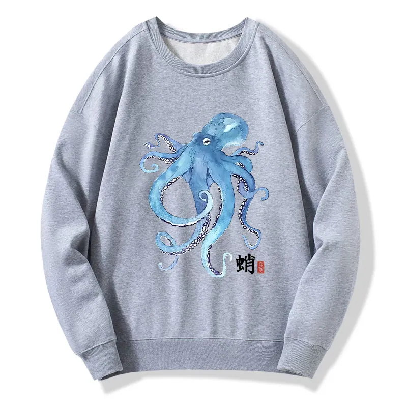 Tokyo-Tiger Watercolor Blue Octopus Classic Sweatshirt