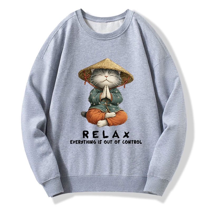Tokyo-Tiger Zen Relax Cat Graphic Classic Sweatshirt