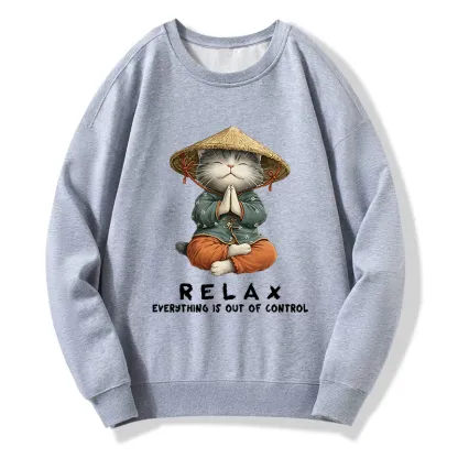 Tokyo-Tiger Zen Relax Cat Graphic Classic Sweatshirt