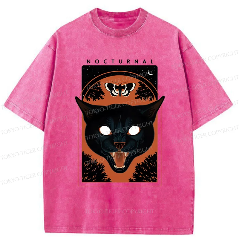 Tokyo-Tiger Scary Black Cat Washed T-Shirt