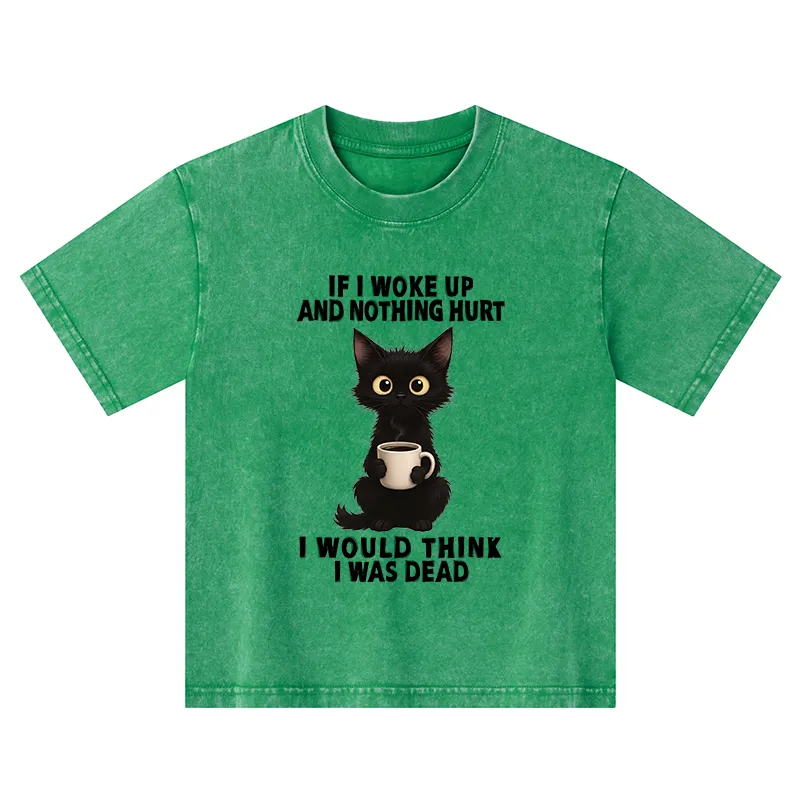 Tokyo-Tiger Funny Cute Black Cat And Coffee Meme Kids Washed T-Shirt