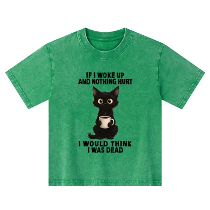 Tokyo-Tiger Funny Cute Black Cat And Coffee Meme Kids Washed T-Shirt