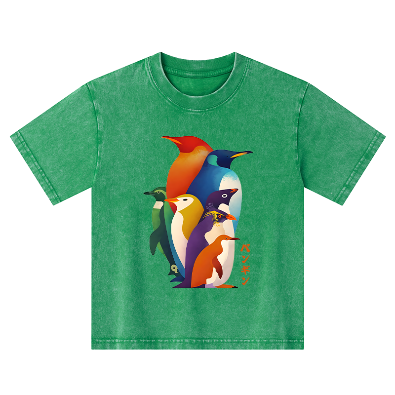 Tokyo-Tiger Cute Multi Tone Penguins Kids Washed T-Shirt
