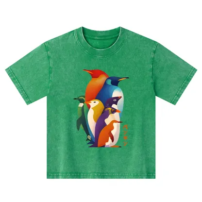Tokyo-Tiger Cute Multi Tone Penguins Kids Washed T-Shirt
