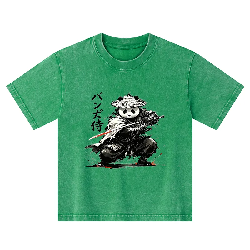 Tokyo-Tiger Panda Samurai Warrior Kids Washed T-Shirt