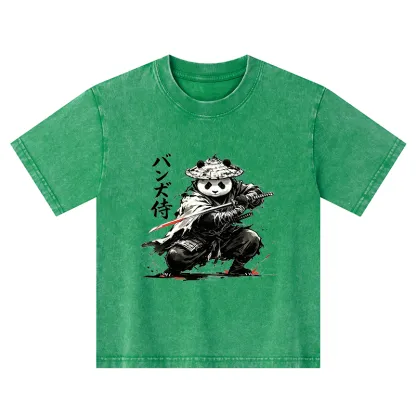 Tokyo-Tiger Panda Samurai Warrior Kids Washed T-Shirt
