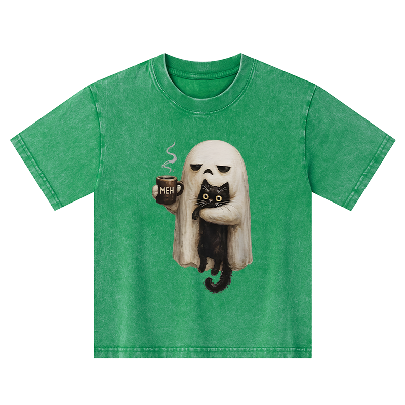 Tokyo-Tiger Ghost Cat Coffee Mood Kids Washed T-Shirt Sale