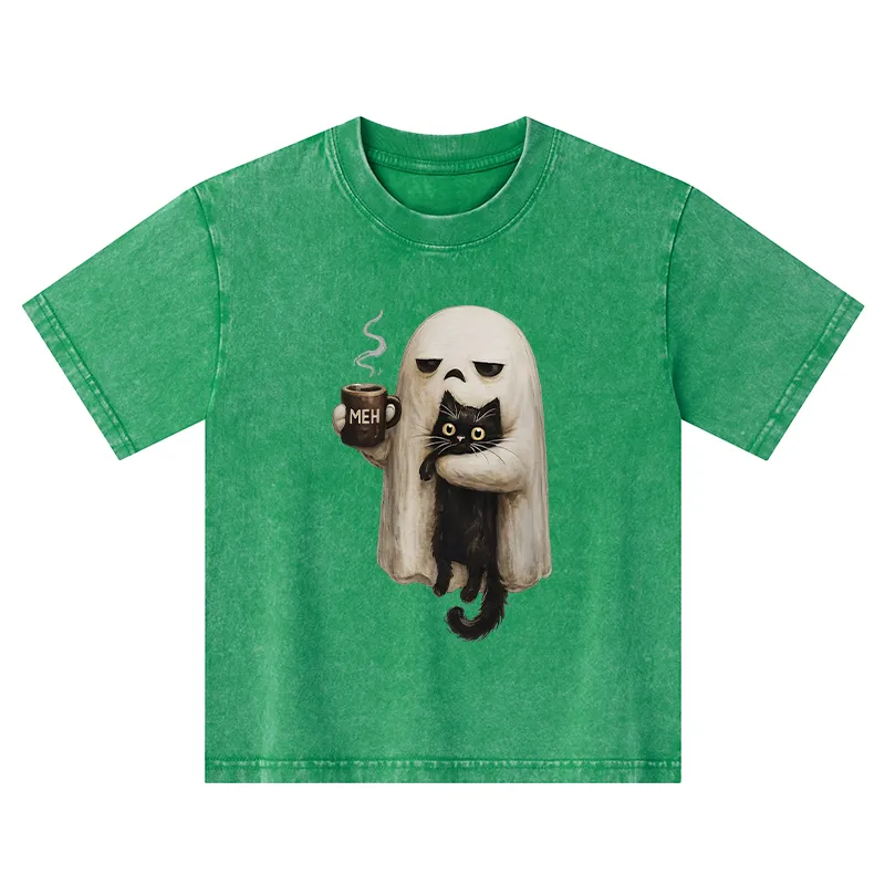 Tokyo-Tiger Ghost Cat Coffee Mood Kids Washed T-Shirt
