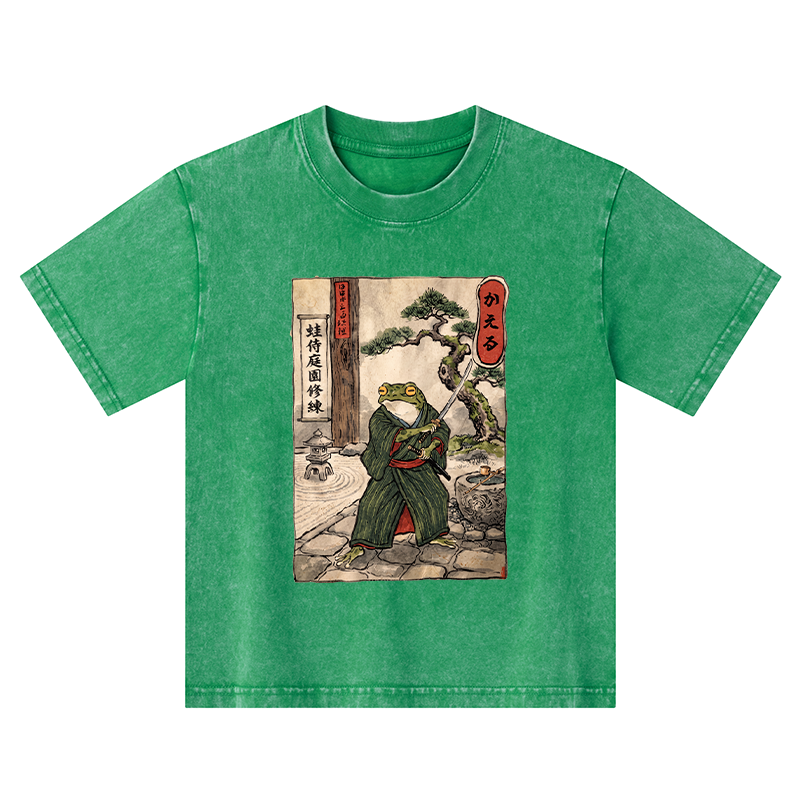 Tokyo-Tiger Samurai Frog Training Kids Washed T-Shirt