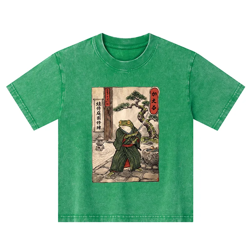 Tokyo-Tiger Samurai Frog Training Kids Washed T-Shirt