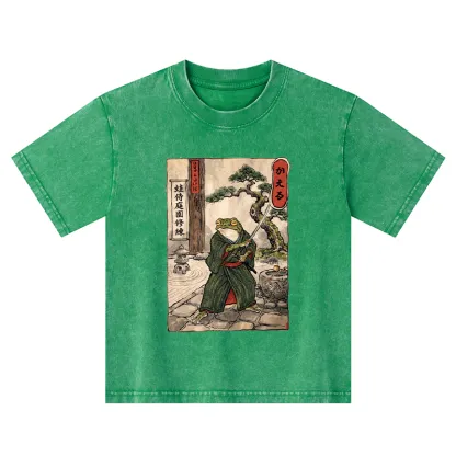 Tokyo-Tiger Samurai Frog Training Kids Washed T-Shirt