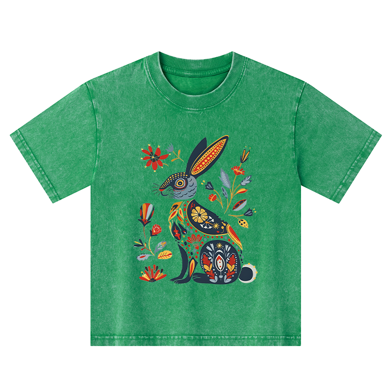 Tokyo-Tiger Folk Hare Bloom Kids Washed T-Shirt