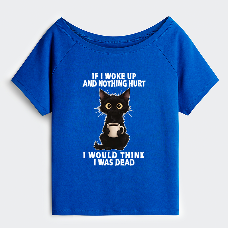 Tokyo-Tiger Funny Cute Black Cat And Coffee Meme Off Shoulder T-Shirt