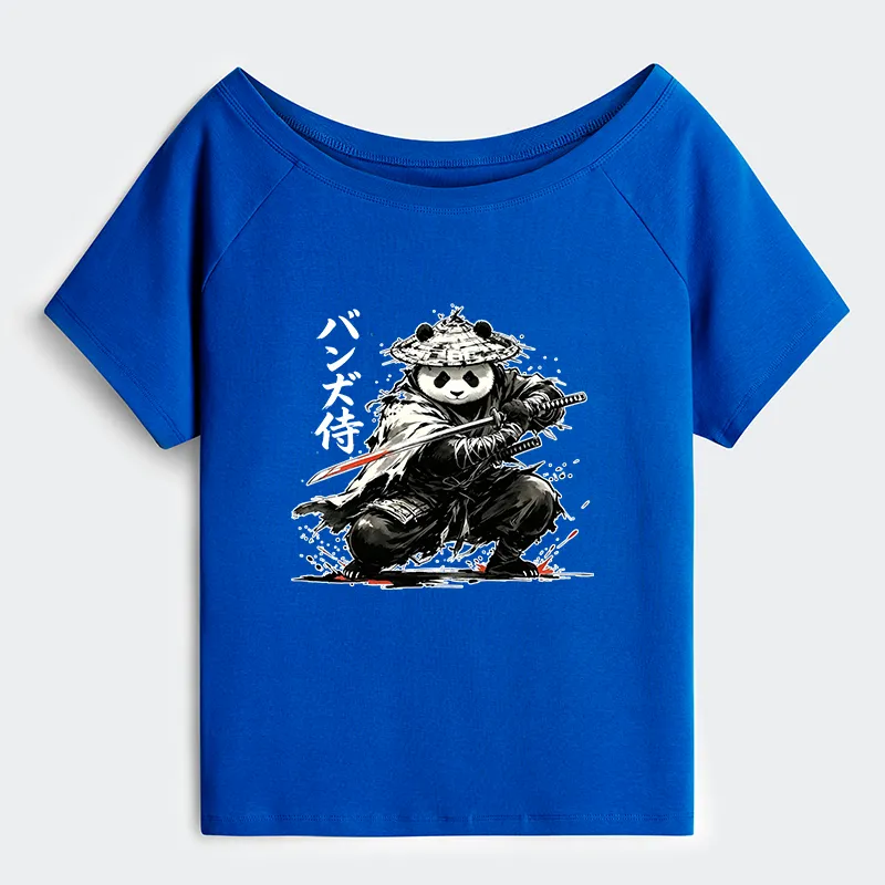 Tokyo-Tiger Panda Samurai Warrior Off Shoulder T-Shirt