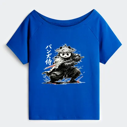 Tokyo-Tiger Panda Samurai Warrior Off Shoulder T-Shirt