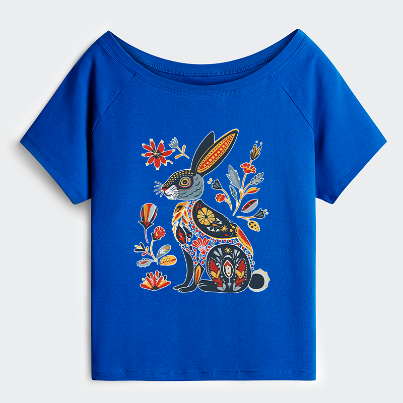 Tokyo-Tiger Folk Hare Bloom Off Shoulder T-Shirt