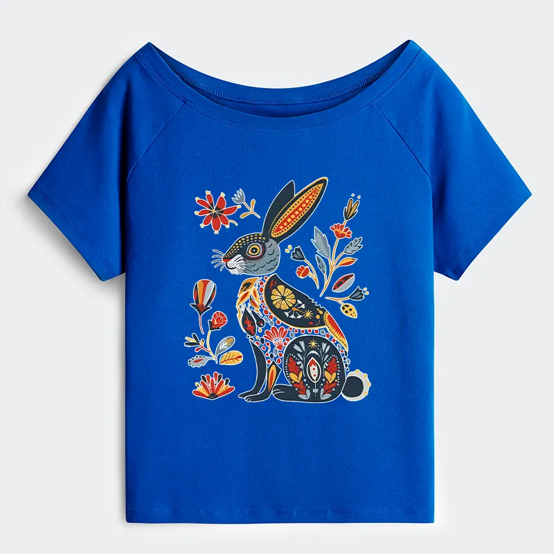 Tokyo-Tiger Folk Hare Bloom Off Shoulder T-Shirt