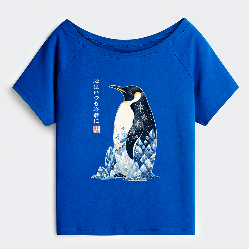 Tokyo-Tiger Keep Calm Penguin Off Shoulder T-Shirt