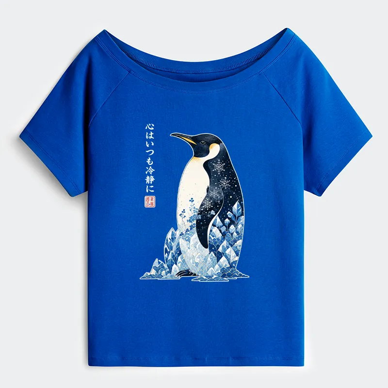 Tokyo-Tiger Keep Calm Penguin Off Shoulder T-Shirt