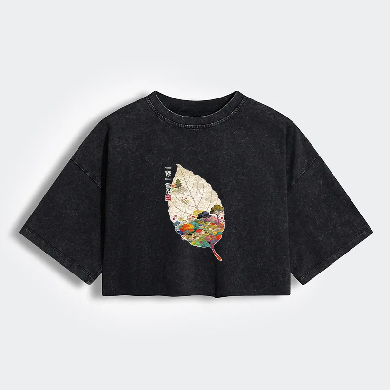 Tokyo-Tiger One Leaf Holds A Tiny Colorful World Women's Washed Crop T-Shirt